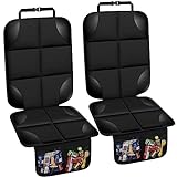 JVXYUIEH Car Seat Protector for Child Car Seat, 600D Fabric Carseat Seat Protectors, 2 Pack Seat Protector Under Baby Pet Car Seat with Non-Slip Backing, Thickest Padding, Mesh Storage Pockets