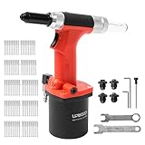 UPWOOD Heavy Duty Air Hydraulic Riveter Pneumatic Hydraulic Pop Rivet Gun, Hand Feed Air Riveter Riveting Tool with 100 pcs Blind Rivets and 3/32' 1/8' 5/32' 3/16' Nose Pieces