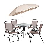 Flash Furniture Nantucket 6-Piece Patio Dining Set with Glass Table, 4 Folding Chairs, and Umbrella, Outdoor Patio Table, Chairs, and Umbrella Set, Black