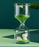 Falytemow 30 Minutes Hourglass Green Farm Sand Timer Cute Cow Desktop Decoration for Kitchen School Teaching