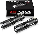 LETMY Tactical Flashlight, Super Bright LED Mini Flashlights with Belt Clip, Zoomable, 3 Modes, Waterproof - Best EDC Flashlight for Gift, Hiking, Camping, Hurricane & Power Outage (2 Pack)