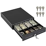 13' Cash Register Drawer for Point of Sale (POS) System with 4 Bill 5 Coin Cash Tray, Removable Coin Compartment, 24V, RJ11/RJ12 Key-Lock, Media Slot, Black - for Stores, Shops, and Businesses