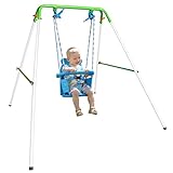 Sportspower My First Toddler Swing - Heavy-Duty Baby Indoor/Outdoor Swing Set with Safety Harness, Blue, 52'L x 55'W x 47'H