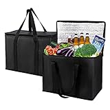 musbus 2-Pack, XL-Large Insulated Grocery shopping bags, Black, reusable bag,thermal zipper,Collapsible,tote,cooler,food transport hot and cold,camping,Recycled Material delivery groceries