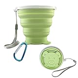 FINDWORLD Collapsible Cup - Silicone Foldable Cup-Expandable Folding Drinking Cup -Reusable Portable Mugs Cup For Travel, Camping, Hiking, Survival, Car, Picnic, Beach, Outdoor Sports Light Green