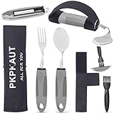 PKPKAUT Weighted Parkinsons Utensils for Hand Tremors, Weighted Silverware for Parkinsons Patients Arthritic Hands, Built Up Utensils for Adults, Adaptive Eating Utensils for Disabled People Elderly