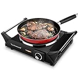 Techwood Hot Plate Portable Electric Stove 1500W Countertop Single Burner with Adjustable Temperature & Stay Cool Handles, 7.5” Cooktop for Dorm Office/Home/Camp, Compatible for All Cookwares