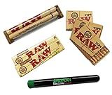 RAW Organic King Size Rolling Papers Combo Includes: 2 Packs Of RAW Organic King Size Slim Rolling Papers, 3 Boxes RAW Pre Rolled Tips, RAW 110MM Rolling Machine and American Rolling Club Tube