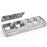 Onlyfire Chef Pizza Topping Station Stainless Steel Seasoning Containers with Lid, 5 Compartment Trays for Prepping Ingredients and Toppings