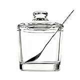 Classic Clear Glass Sugar Bowl with Lid Serving Spoon Salt Pot Pepper Storage Jar Seasoning Pot Dispenser Container Sugar Box Condiment Spice Racks Holder for Home Kitchen