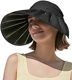 BENEUNDER Large Brim Foldable Sun Visor for Women UPF50+ UV Protection (Black)