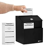 Adir Suggestion Box with Slot and Lock with 25 Comment Cards and Label Stickers, Wall Mounted Metal Donation Box for Fundraising, Tip Cash Drop Box for Money, Ballot Box Black