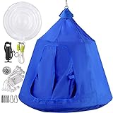 OrangeA Hanging Tree Tent Blue Hanging Tree Tent for Kids 46 H x 43.4 Diam Hanging Tree House Tent Waterproof Portable Indoor or Outdoor Use with Led Decoration Lights