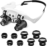 Hands Free Head Magnifying Glasses, Magnifier with Light, 10X/15X/20X/25X Magnifier, Perfect for Working Close Up