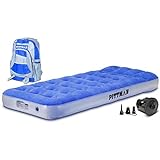 Pittman Outdoors - Kids Air Mattress - Blue Deluxe Blow up Twin Air Mattress for Kids - Inflatable Mattress Includes Electric Pump, Patch Kit & Color Matching Travel Backpack