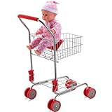 Toy Shopping Cart for Kids, Toy Grocery Cart for Toddlers 3 Years and up, Shopping Cart Toy Foldable, Metal Frame, Red