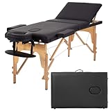 PayLessHere Massage Table Massage Bed 3 Fold Portable Massage Table 73' L x 32' W Spa Bed Height Adjustable Lightweight Spa Table Lash Bed Facial Cradle Bed with Carry Case (Black)