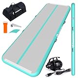 CHAMPIONPLUS 10ft 13ft 16ft 20ft Tumble Track Tumbling Mat Inflatable Gymnastics Air Mat 4/8 inches Thickness for Home Training Cheerleading Yoga with Electric Air Pump Mint Green 13'x3.3'x4''