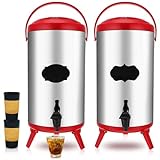 Mifoci 2 Pcs Stainless Steel Insulated Beverage Dispenser Hot Drink Beverage Dispenser Hot Cold Iced Water Heat Preservation Beverage Dispenser with Spigot Label for Party Birthday (Red,12 L)