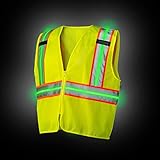 Coast SV400 Rechargeable Lighted High Visibility Safety Vest with Reflective Glow Stripes, Dual Mode, Zip Front, 2 pockets, 2 Mic Tabs, Meets ANSI/ISEA Standards, 360 Visibility, Yellow, Extra-Large