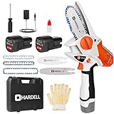 HARDELL Mini Chainsaw Cordless 4 inch & 6 inch, Upgrade Electric Handheld Chain Saw with 2 Batteries, Portable Small Hand Pruner Chainsaw with Safety Lock for Garden Tree Branch Pruning Wood Cutting