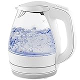 Ovente Electric Kettle Hot Water Boiler 1.5 Liter BPA Free Borosilicate Glass Fast Boiling Countertop Heater with Automatic Shut Off & Boil Dry Protection for Tea Coffee Milk Noodle, White KG83W