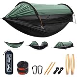 Travel Bird Camping Hammock Tent with Mosquito Net and Sunshade, 3 in 1 Function Extra Large Portable Double Single Hammock,2 Person Hanging Hammocks Tree Straps Swing, Bivvy Ground Tent for Outside