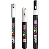 Posca - Ultra Fine to Fine Paint Marker Pens Set - PC-1MR, PC-1M, PC-3M - White Ink - Pack of 3