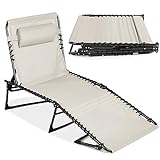 Best Choice Products Patio Chaise Lounge Chair, Outdoor Portable Folding in-Pool Recliner for Lawn, Backyard, Beach w/ 8 Adjustable Positions, Carrying Handles, 300lb Weight Capacity - Ivory