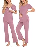 LecGee Womens Maternity Nursing Pajamas Set Short Sleeve Breastfeeding Sleepwear Double Layers Adjustable Hospital Pjs
