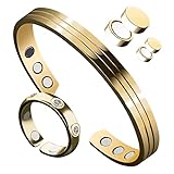 Magnetic Bracelets for Women and Men with 7000 High Gauss Magnets, Copper Bracelet with Golden Coating, Magnetic Ring, Earrings Jewelry Kit with Gift Box