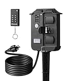 DEWENWILS Outdoor Power Stake Timer Waterproof, 100FT Wireless Remote Control, 6 Grounded Outlets, 6FT Extension Cord, Photocell Dusk to Dawn for Lights, Garden, UL Listed