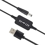 Vrllinking Step Up Converter Cable, DC 5V to 12V USB Voltage Step Up Converter Power Cable for Router/Smart Camera/Desk Lamp/Speakers/Blue Tooth Headset/DVD Player/TV Monitor/Old Phone (Black 5.25Ft)