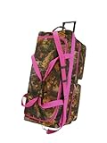 Large 30 Itch'E-Z Roll' Real Tree Hunting Rolling Duffel Bag/Printed Camouflage Wheel Bag(Pink Trim)