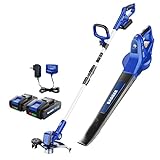 WILD BADGER POWER 20V Weed Eater/Wacker,Leaf Blower,Wheeled Edger Kit Electric with 2 * 2Ah Battery & Charger,String Trimmer,Lightweight, Adjustable Telescopic Shaft, Easy to Use and Convert