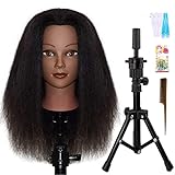 JMHAIR Mannequins Head 16' 100% Real Hair For Manual Braiding Styling Practice Hairdresser Salon Wig Stand Tripod Adjustable With Tool Stand School Manikin Head Cosmetology Doll Head Training Head