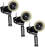 Clipco Tape Dispenser Gun with Packing Tape Included and Rubberized Handle (Pack of 3) (Black-Gray)
