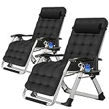 ABORON Zero Gravity Chair Set of 2, Outdoor Lounge Chairs Sun Loungers with Removable Cushion,Headrest,Cup Holder,Reclining Patio Lounger Chair for Indoor and Outdoor