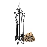 SCENDOR 5 Pcs Fireplace Tools Sets 35', Wrought Iron Fire Set for Fire Place Pit Firewood Tools Kit Sets with Poker, Shovel, Tongs, Brush, Stand for Outdoor Indoor Winter Accessories Kit