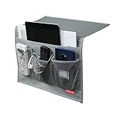Meeall Bedside Storage Organizer with Pockets – Compact & Lightweight Organizer Caddy – Soothing Gray Color – Easy to Install – Oxford Material with Leather Backing – Versatile Storage