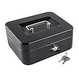 KYODOLED Medium Cash Box with Money Tray,Small Safe Lock Box with Key,Cash Drawer,7.87'x 6.30'x 3.54' Black Medium