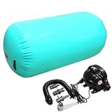 GLANT Air Mat Tumble Track AirSpot - Gymnastics Training Springboard - Round Inflatable Springboard (Air Roller-Mint GREEN（WIth Pump）, (Diam)23.6in*（H）39.4in)