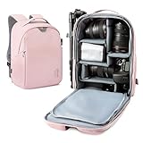 BAGSMART Camera Bag, Camera Backpack, DSLR SLR Camera Case Fits 13.3 Inch Laptop, Waterproof Photography Backpacks with Rain Cover Tripod Holder for Women Men, Pink