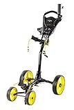 Callaway Trek Golf Push Cart 4-Wheel Compact Push Cart For Golf Clubs, Black/Yellow