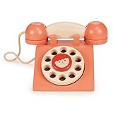 Mentari Classic Wooden Telephone - Traditional Pretend Phone with Charming Receiver and Rotary Dial for Open-Ended Play - Boost Number Recognition, Dexterity, and Storytelling - Age 2Y and Up
