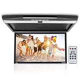 Car Overhead Monitor Screen Display - 17.3 inch. LCD Vehicle Flip Down Roof Mount Console - HDMI TV Player Control Panel w/ Built-in IR Transmitter for Wireless IR Headphone - Pyle PLRV1725