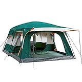 KTT Extra Large Tent 12 Person(Style-A),2 Rooms,Straight Wall,3 Doors and 3 Window with Mesh,Waterproof,Double Layer,Family Cabin Big Tent for Outdoor,Picnic,Camping,Family Gathering(Green)