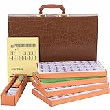 Chinese Mahjong Set, with X-Large (1.5') 144 Numbered Melamine Green Tiles, 2 Spare Tiles, 3 Dice and a Wind Indicator, Carrying Travel Case with English Instruction Included (Mah Jongg, Majiang)