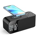 AKKIGL Alarm Clock Radio with Wireless Charger, Clock Radio with Bluetooth Speaker & Aux, Dual Alarms with 8 Sounds, Snooze, USB Charging Port, 3 Levels Dimmer Nightlight for Bedroom
