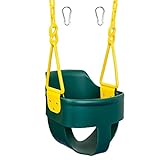 Premium High Back Full Bucket Toddler Swing Seat with Finger Grip, Plastic Coated Chains for Safety and Carabiners for Easy Install - Green - Squirrel Products